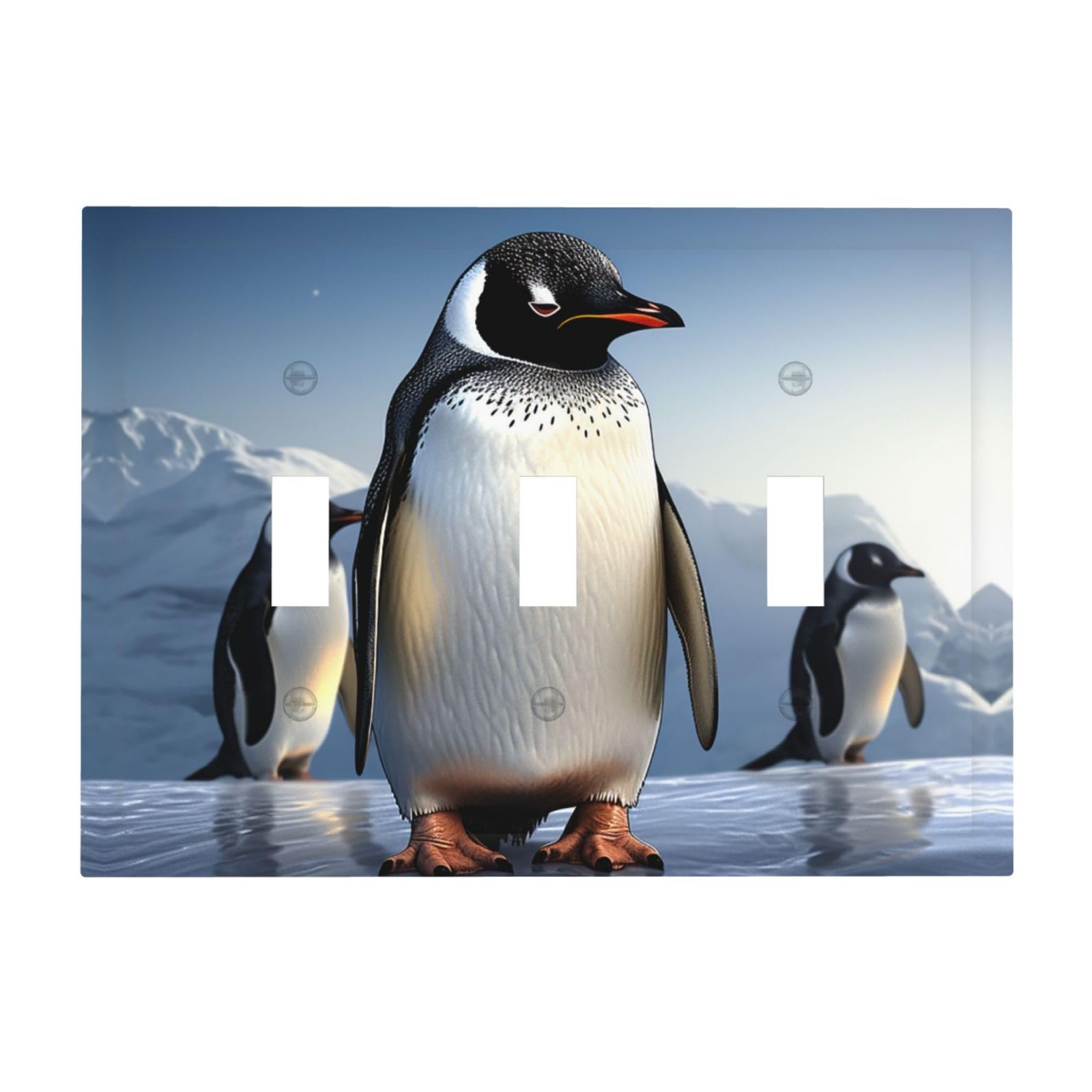 3-Gang Decorator Wall Plate Penguin Light Switch Cover Triple Toggle Receptacle Wall Plate Mid Size 4.8" x 6.7" Wallplate Unbreakable Polycarbonate Outlet Faceplates Covers