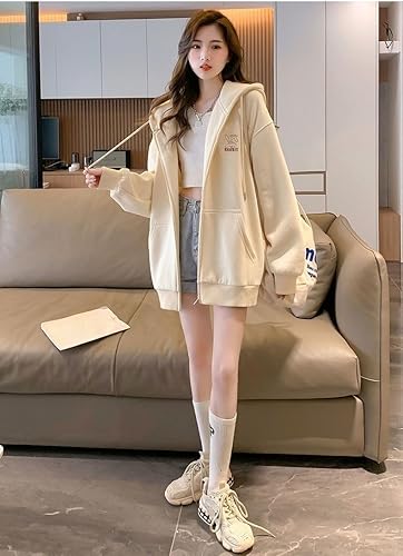 Acubi Oversized Full Zip Sweatshirts for Women Cute Graphic Drawstring Hoodies Punk Harajuku Jackets with Pockets