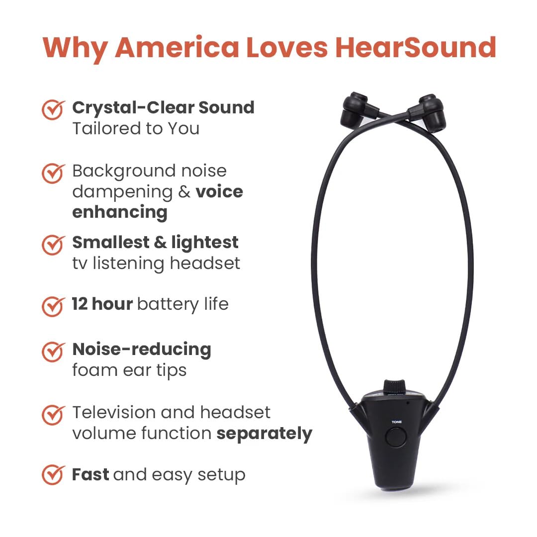 Gold - Digital Wireless Headset System for TV with Earbuds - Ideal for Seniors or Hearing Impaired - All TVs Compatible, No line of Sight Required, 100 ft. Range, Rechargeable 12hr Battery