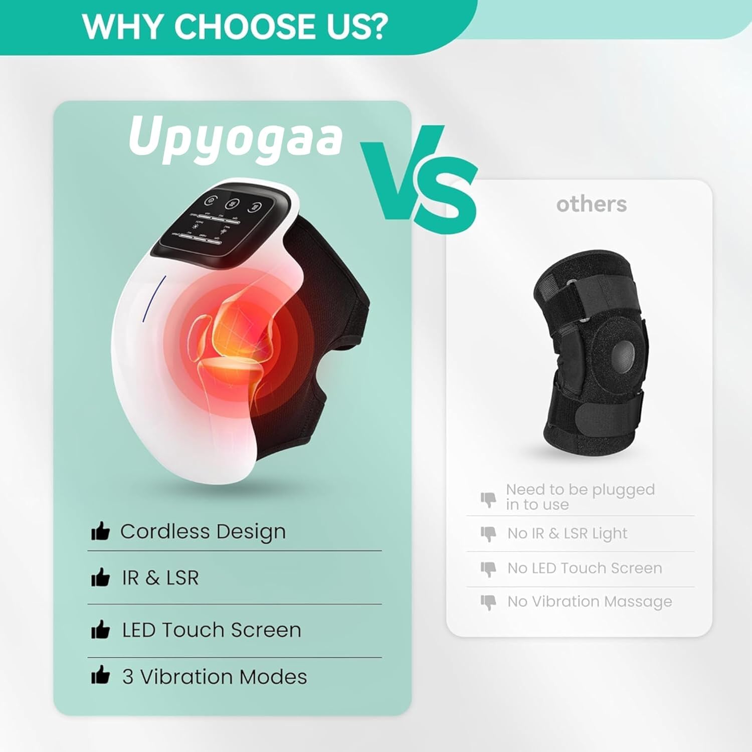 Upyogaa Cordless Knee Massager with Heat & Red Light – Vibration Therapy for Pain Relief, Stiff Joints, Ligament Strain & Muscle Comfort Upyogaa Cordless Knee Massager with Heat & Red Light – Vibration Therapy for Pain Relief, Stiff Joints, Ligament Strain & Muscle Comfort