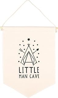 Andaz Press Hanging Wall Canvas Banner, Little Man Cave Teepee Canvas Tapestry Wall Hanging Banner for Baby Boy, Kids Canvas Nursery Wall Decoration Banner, Pennant Flag Wall Art Decor, 1-Pack