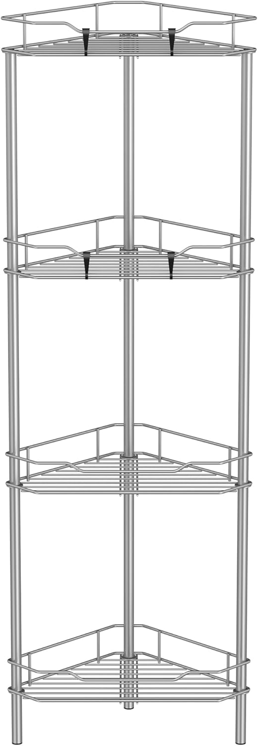 4 Tier Floor Standing Corner Shower Caddy Organizer Shelf with Hooks, Bathroom Shelves Stand Rack, Gray 4 Tier Gray