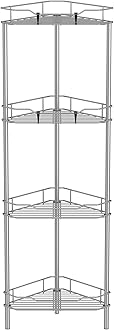 4 Tier Floor Standing Corner Shower Caddy Organizer Shelf with Hooks, Bathroom Shelves Stand Rack, Gray