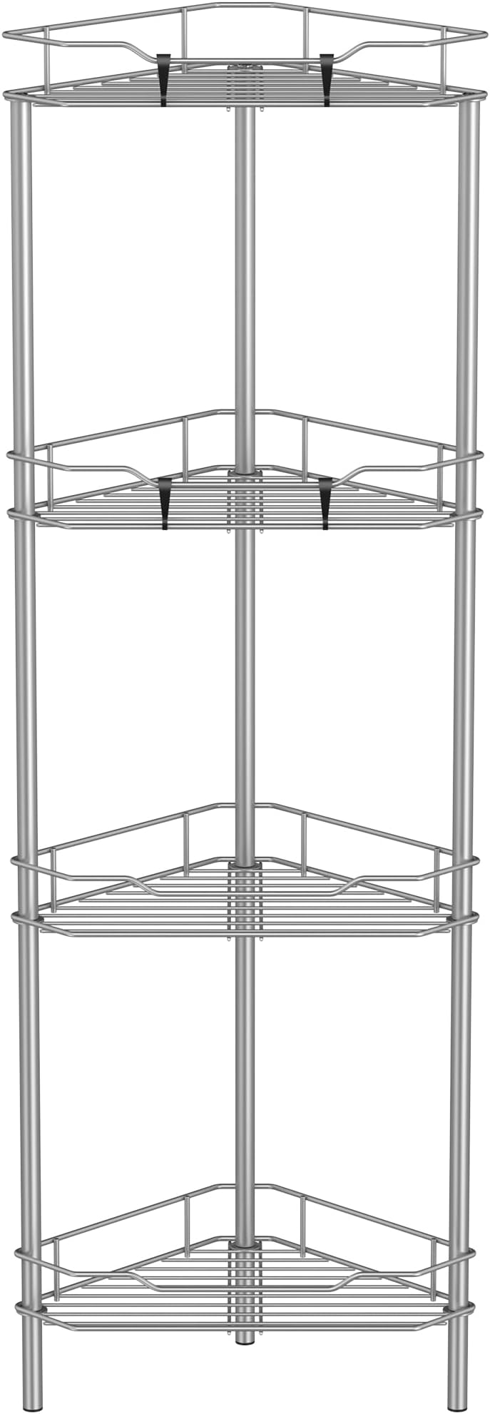 HuggieGems 4 Tier Floor Standing Corner Shower Caddy Organizer Shelf with Hooks, Bathroom Shelves Stand Rack, Gray