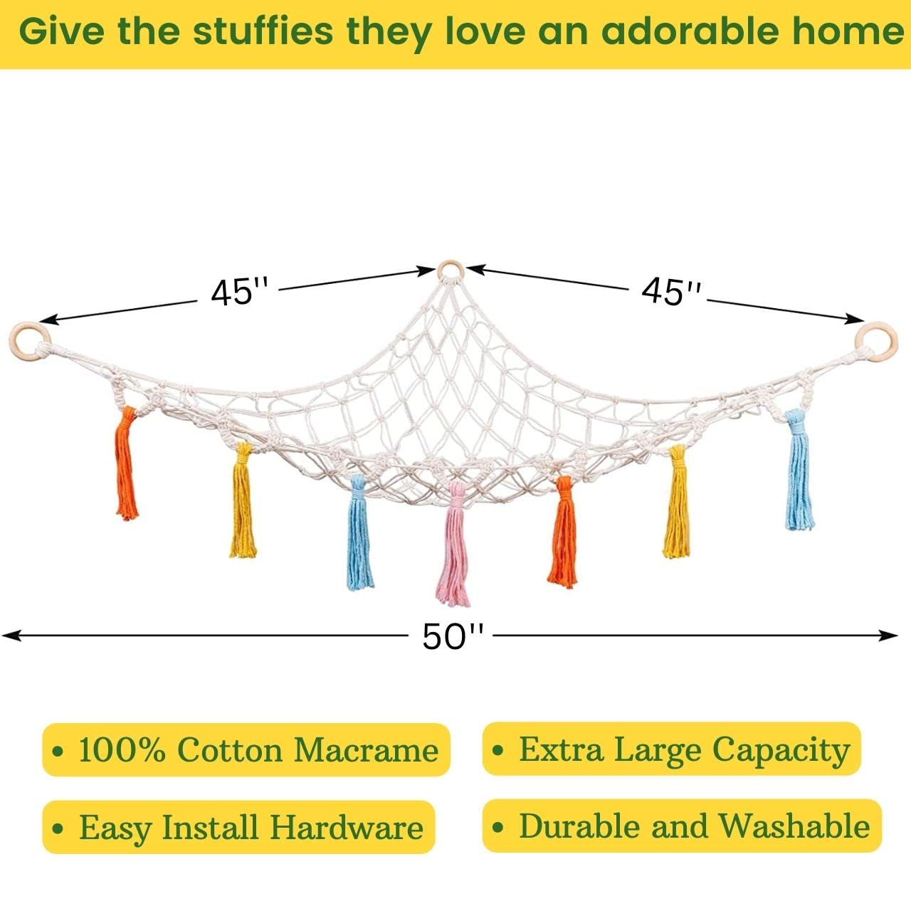 ecofynd Stuffed Soft Toy Organizer, Animal Toy Hammock, Jumbo Capacity Hanging Cotton Storage, Boho Large Corner Plush Toys, Net Holder, Nursery Kids, Play Room, Bedroom, Kid Room (BH010) - Image 3 thumbnail
