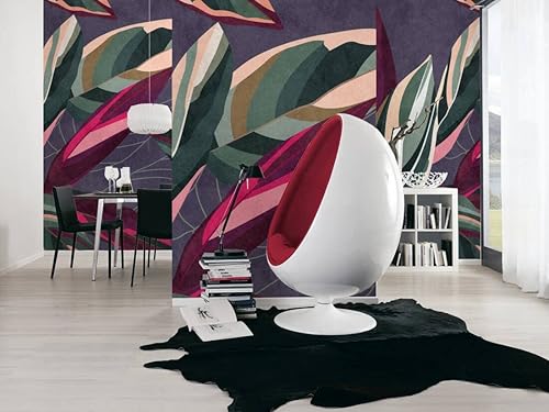 Miniatura 4 de CONCORD WALLCOVERINGS  Mural de pared abstracto para dormitorio, hojas florales, verde, rosa, morado, crema, 146 pulgadas de ancho x 110 pulgadas de