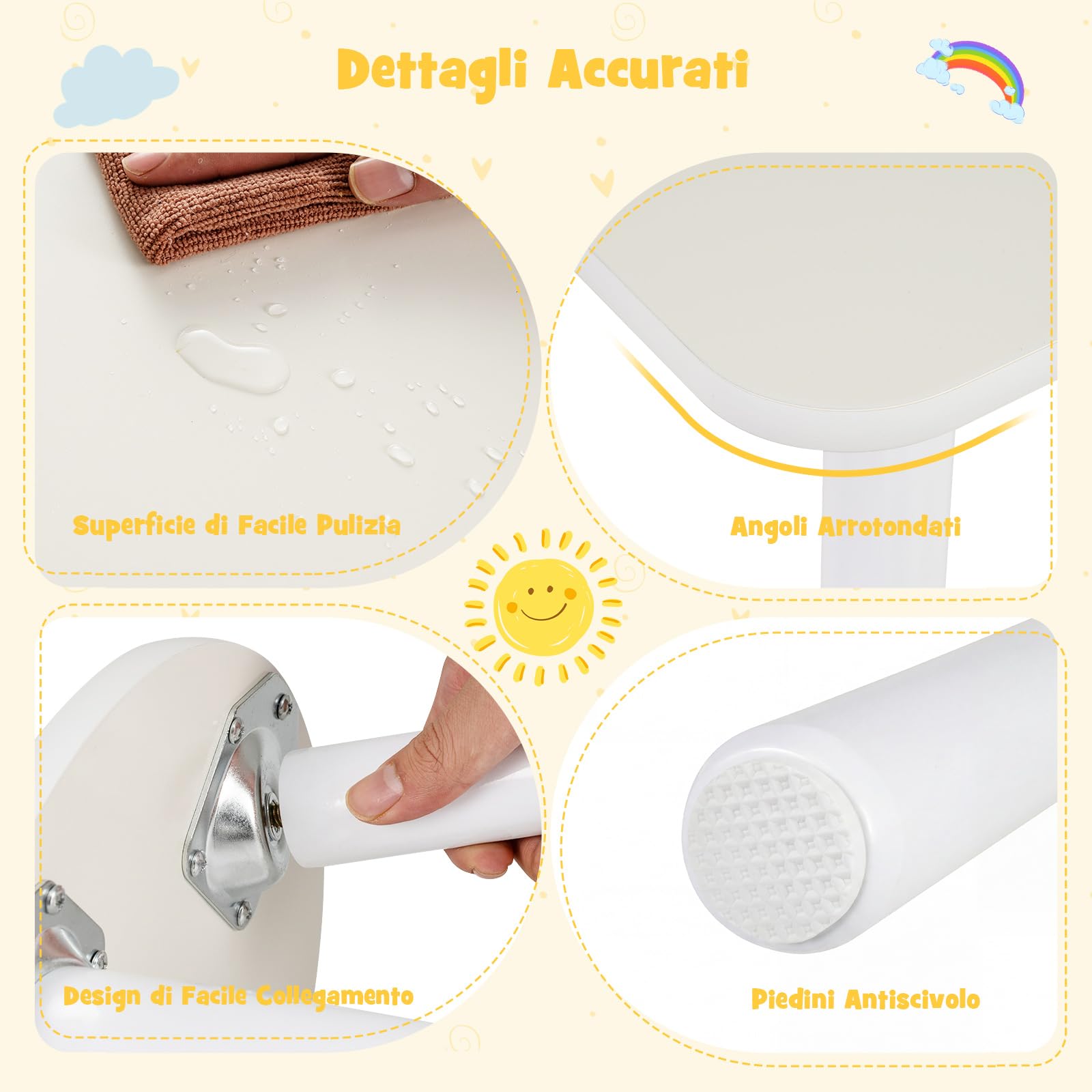 COSTWAY Set Tavolo e 2 Sedie per Bambini, Tavolo Attività con Schienali a Spindola Curvi, Sedute Rotonde e Gambe in Legno Massello, Tavolino per Bambini 3+ Anni per Disegno, Gioco e Studio (Bianco)