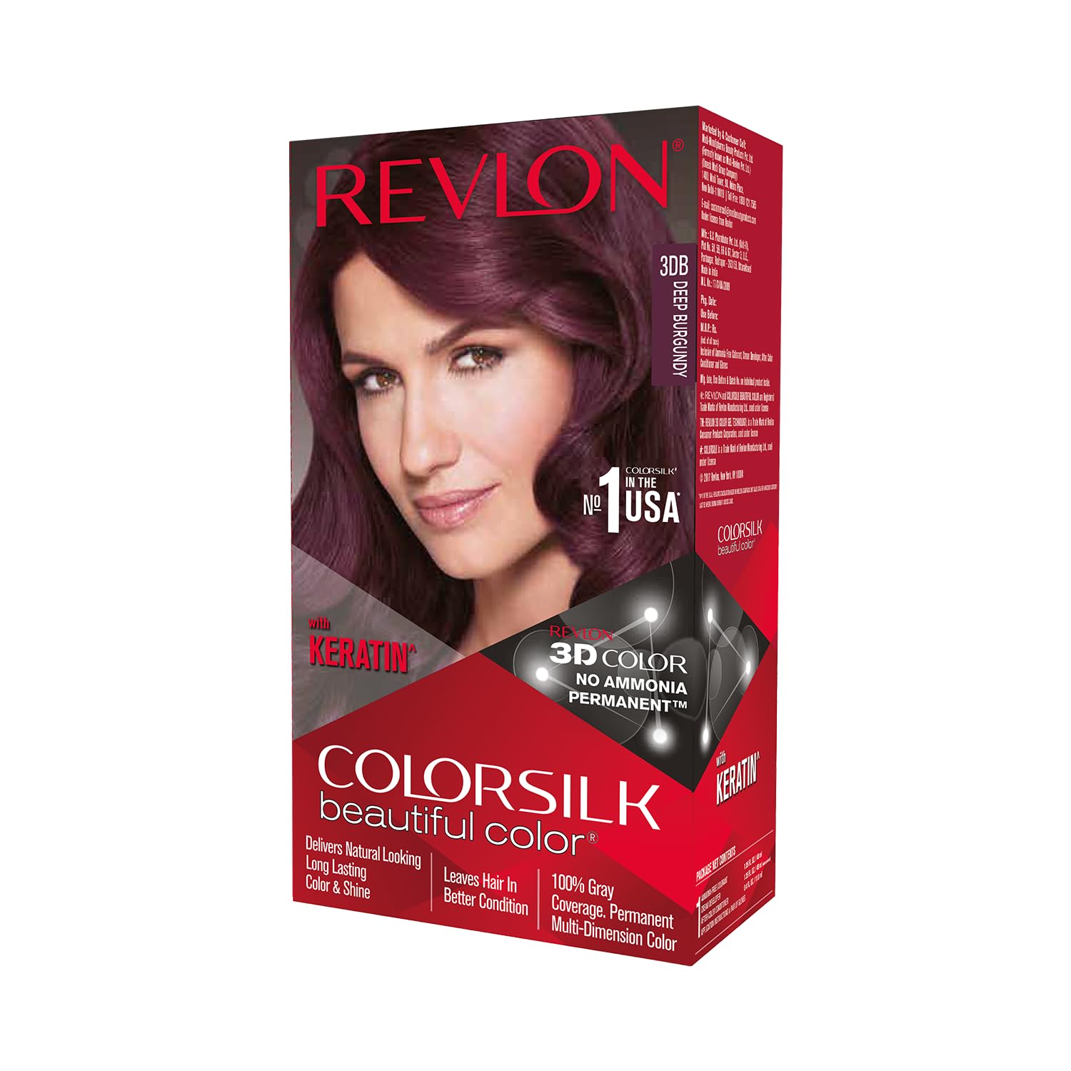 ColorSilk Permanent Hair Color For Women, Salon Quality Hair Colour at Home with up to 100% Grey Coverage, Pro-Keratin, No Ammonia, Up to 8 Weeks of Colour, Deep Burgundy 3DB (Pack of 1)