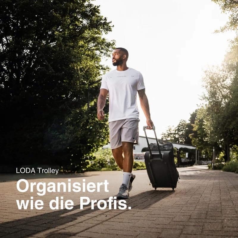 LODA Trolley (75L) Multifunktionale Sporttasche mit Rollen & Teleskopgriff | Rucksackfunktion - Unterteilbares Hauptfach, Schuh-, Nass- & Duschfach - Ideal für Mannschaftssport, Training & Reisen