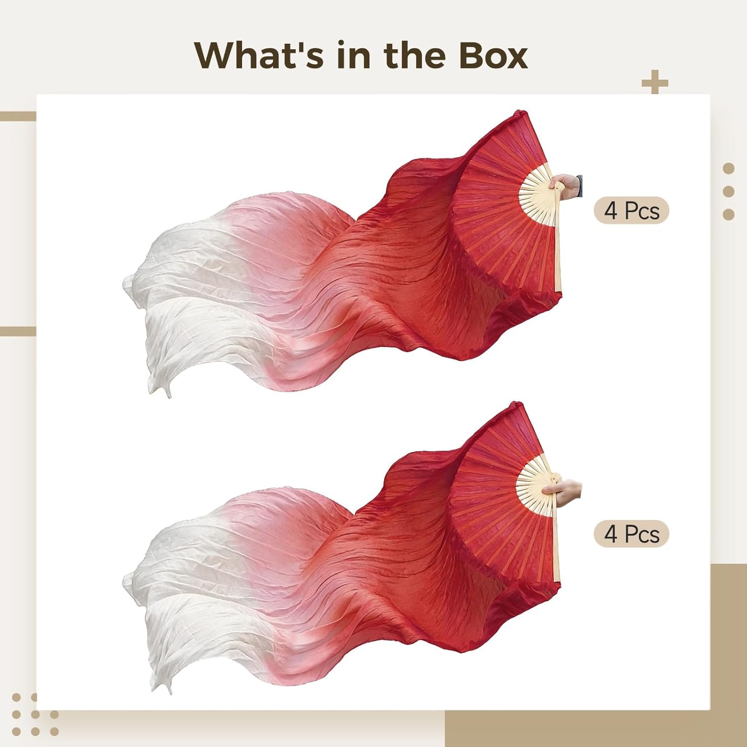8-Piece Dance Fans, 150Cm, Red to Gradient, Foldable for Women