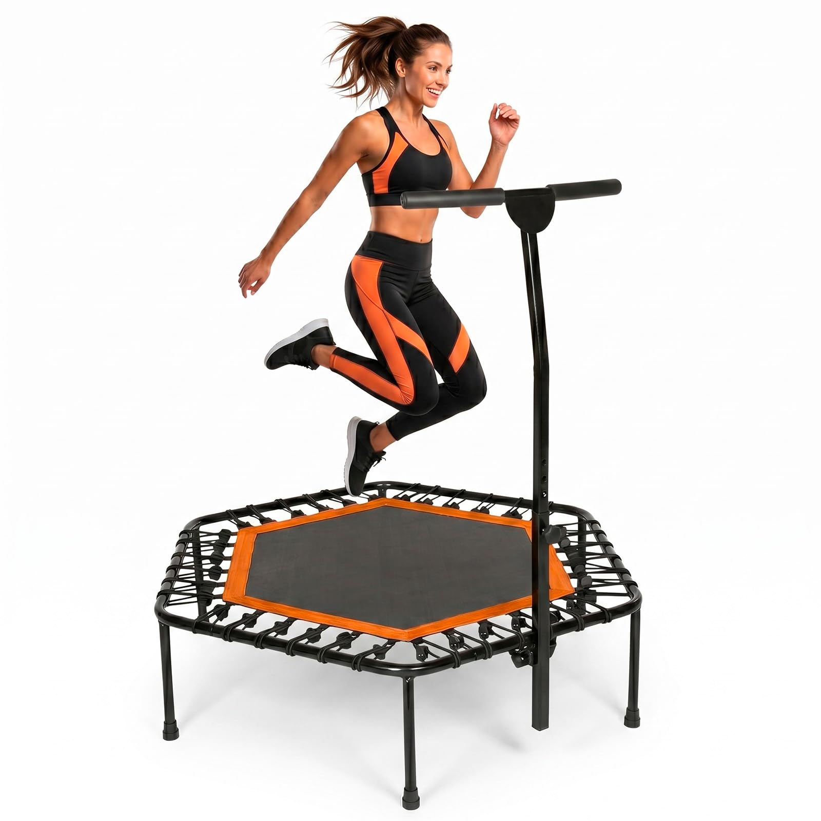 Cama Elástica Fitness con Manillar, Trampolín Plegable, Altura Ajustable, Diámetro 95cm, Instalación Fácil, Mango Ajustable en 5 Niveles, Jump Fitness