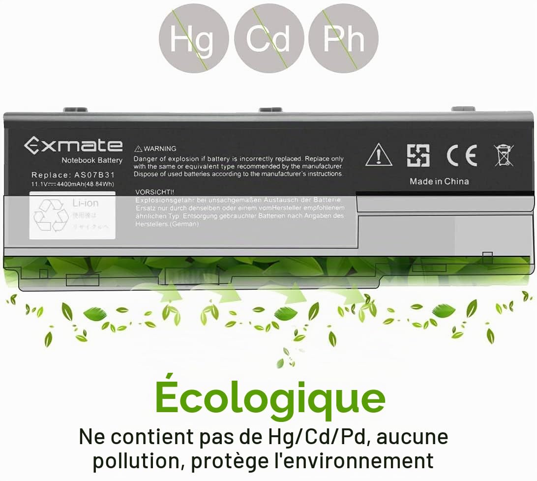 Exmate Batterie AS07B31/AS07B32/AS07B41/AS07B42/AS07B51/AS07B52/AS07B61/AS07B71/AS07B72 pour Acer Aspire/eMachines/Packard Bell Laptop [6 Cellule 11.1V 4400mAh]