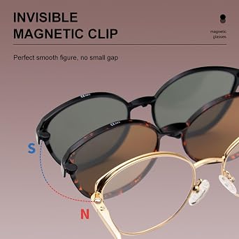 Bauhaus Magnetic Clip on Sunglasses Women Polarized UV Cat Eye Sunglasses