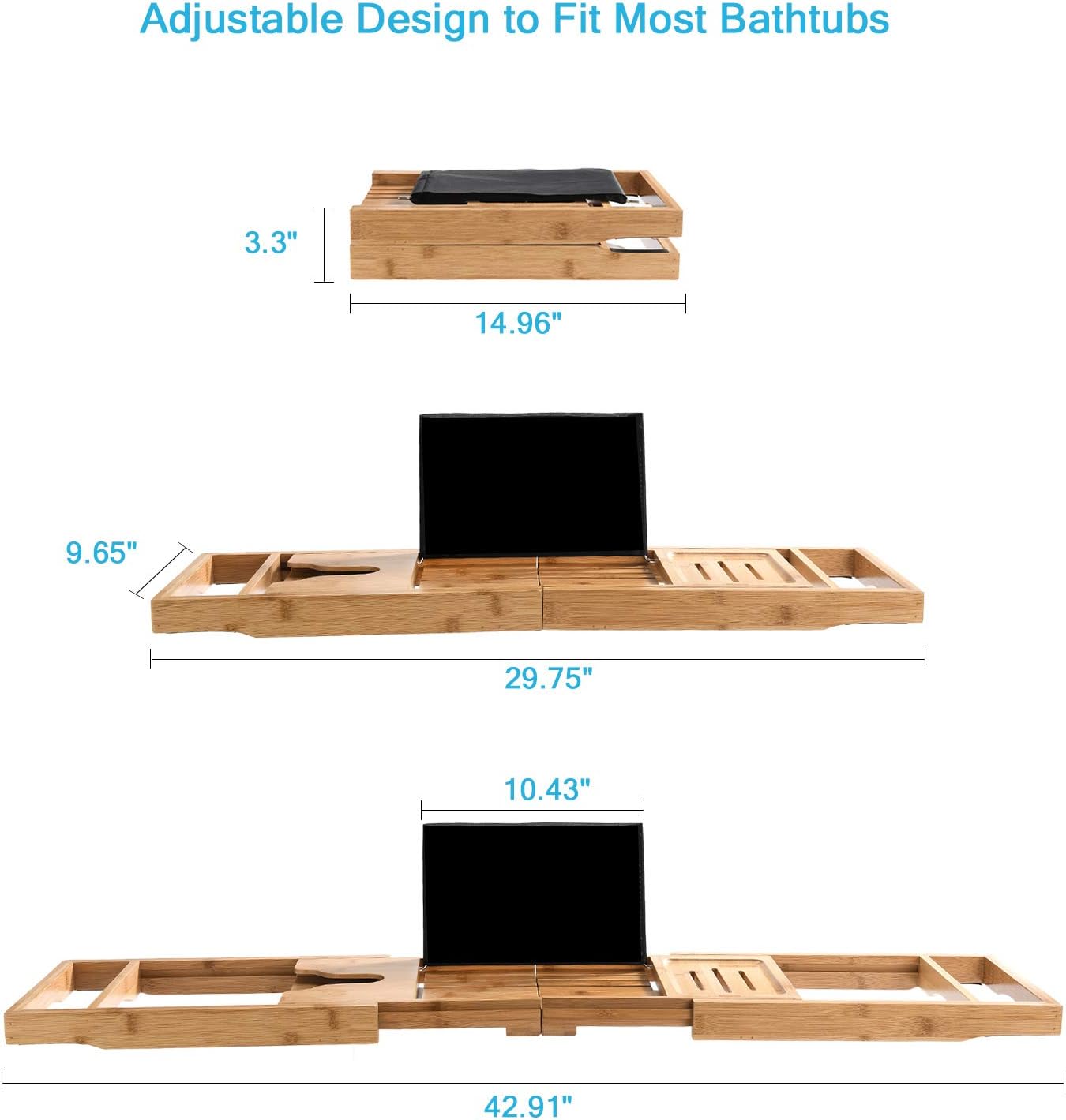 AmazerBath Bathtub Tray Premium Bamboo Foldable Bathtub Caddy Expandable Bath Trays with Wine and Book Holder for Bathroom : Home & Kitchen