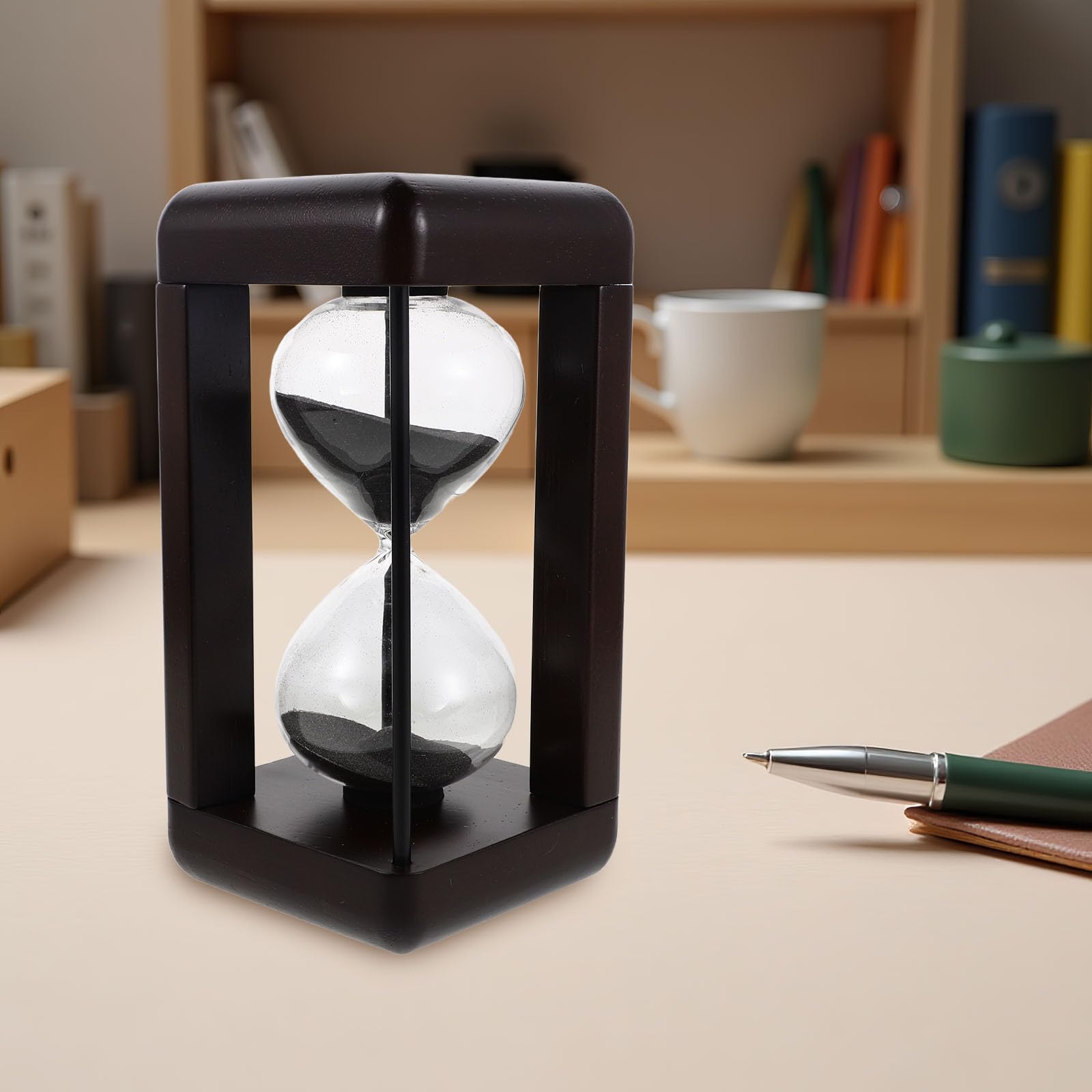 POPETPOP Vintage Sanduhr aus Glas und Holz 30 Minuten Timer ohne Batterien für Küche und Wohnzimmer als Dekorativer und Präziser Zeituhr