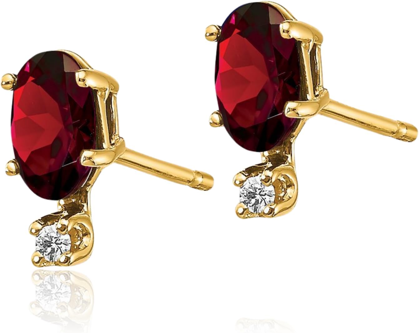 IceCarats 14K Solid Yellow Gold 0.60 carat Red Garnet Diamond Accent Large Stud Earrings 7mm 1/4 inch Oval Cut, Natural, Prong Set, Friction Back For Her