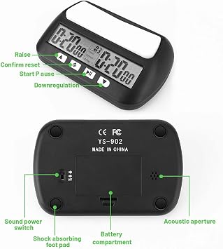 Professional Chess Clock Electronic Board Game Competition Hour Meter Compact Count Up Down Timer