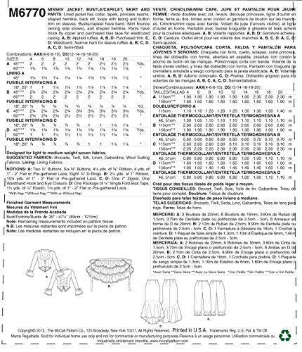 Mccall Pattern Company M6770 Misses' Jacket, Bustle/Capelet, Skirt And Pants Sewing Template, Size Aax (4-6-8-10) #TOP3