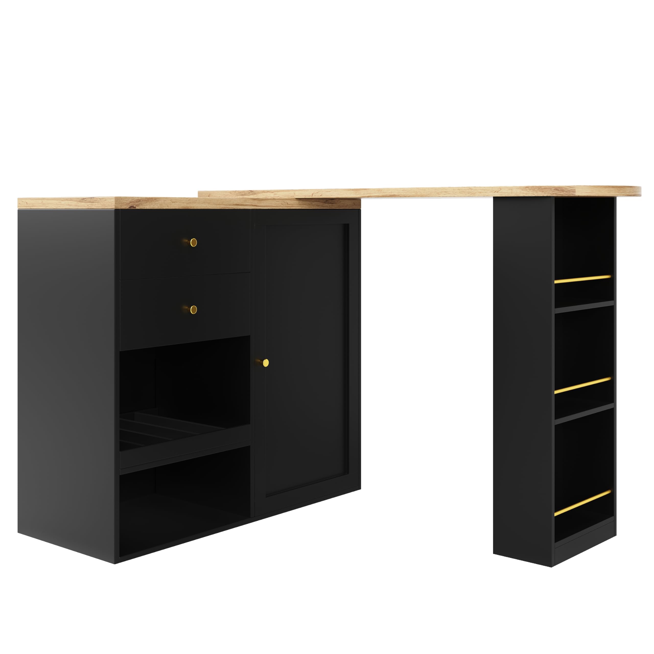 Table de bar moderne extensible, table à manger extensible avec espace de rangement, table de bistro pivotante pour salle à manger, 138-105 x 39 x 102 cm (Noir-A)