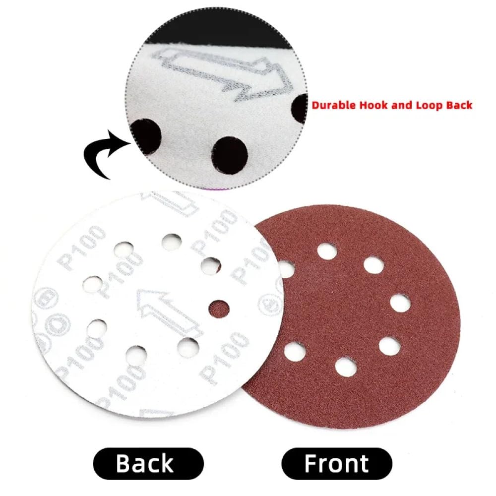 Discos de lijado de 5 pulgadas y 8 orificios Papel de lija adhesivo con gancho y bucle 125 mm 60~2000 granos para lijadora orbital aleatoria Herramientas de hojas abrasivas, 1200 granos, 100 unidad