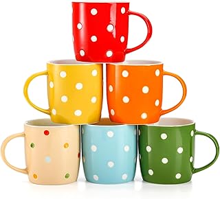 Elsjoy 6 Pack Polka Dot Coffee Mugs, 12 Oz Ceramic Coffee Mugs Colorful ...