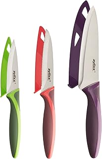 3 Piece Knife Set, Sharp Stainless Steel, Non Slip Soft Grip Handles, 3 x Professional Kitchen Knives with Protection Covers, Dishwasher Safe