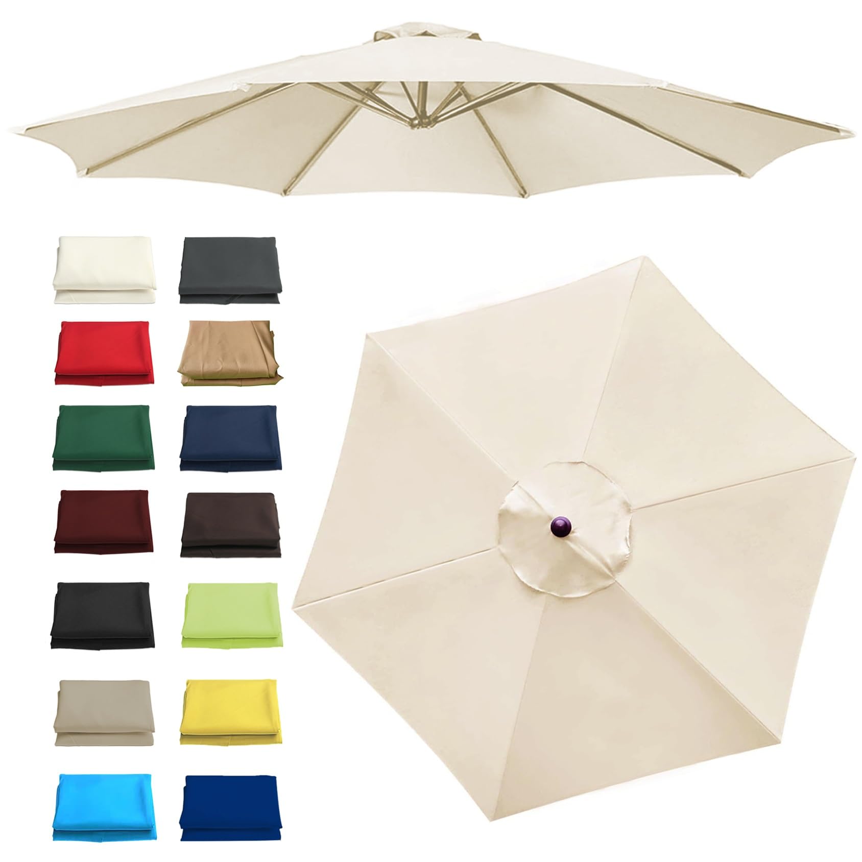 Canopy Cover - Patio Umbrella Replacement Canopy - 200cm/2.7m/300cm | 6 Arms/8 Arms - Sun Umbrella Replacement Cloth Cantilever Parasol Top Fabric Cover Sunshade Cloth(Color:White,Size:6 ribs-2.7m(8.8