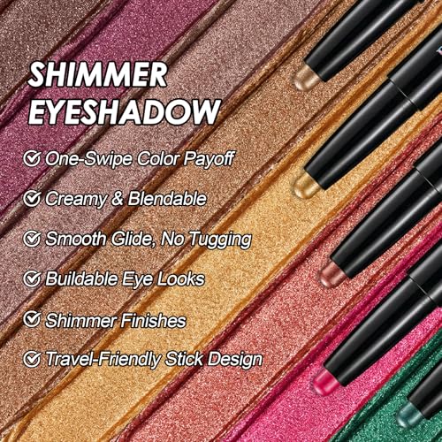 Erinde Shimmer Cream Eyeshadow Stick, Waterproof Long-Lasting Eye Shadow Sticks, Crease-Proof Blendable Eye Makeup Pencil, Twist-Up Metallic Eyeshadow Crayon, Smoky Taupe Brown