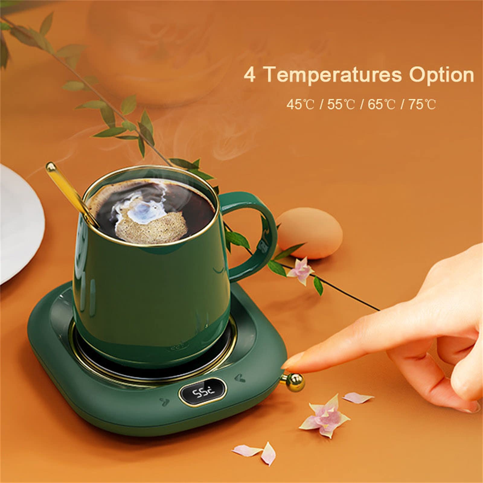 Calentador de Tazas de Café, Calentador Eléctrico de Bebidas para el Hogar y la Oficina, 4 Configuraciones de Temperatura, Posavasos Calefactor para Regalo, Café, Té, Cacao