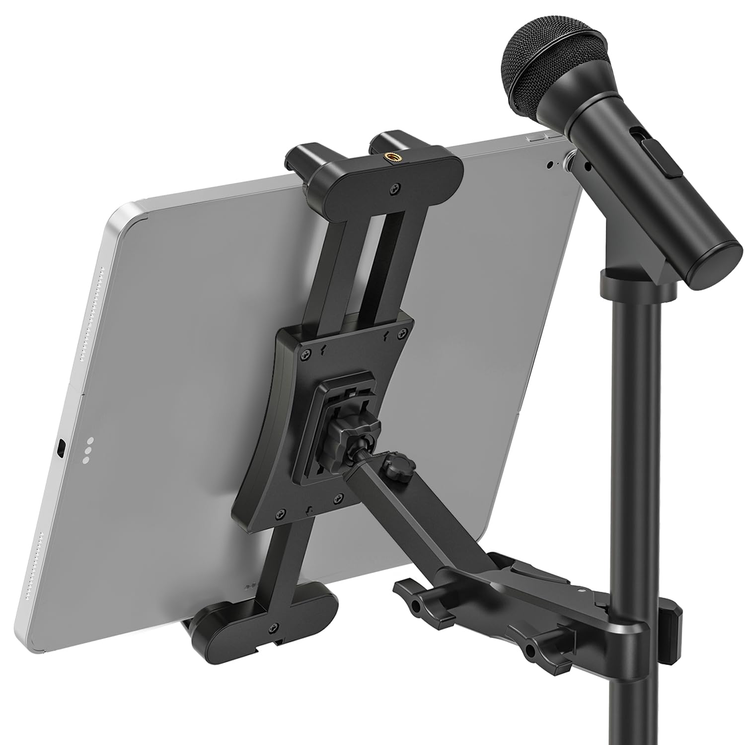 Supporto Tablet per Microfono, Porta Tablet Asta Regolabile 360°, Support iPad 4,7-13,5"