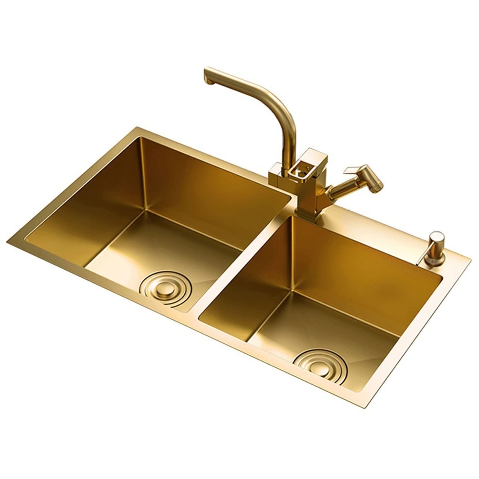 WIQUYBML Handmade Double Sink Household With Faucet Kitchen Gold 21CM Deep Large Capacity Middle Island Vegetable (Color : Gold, Size 78 * 43 21cm)