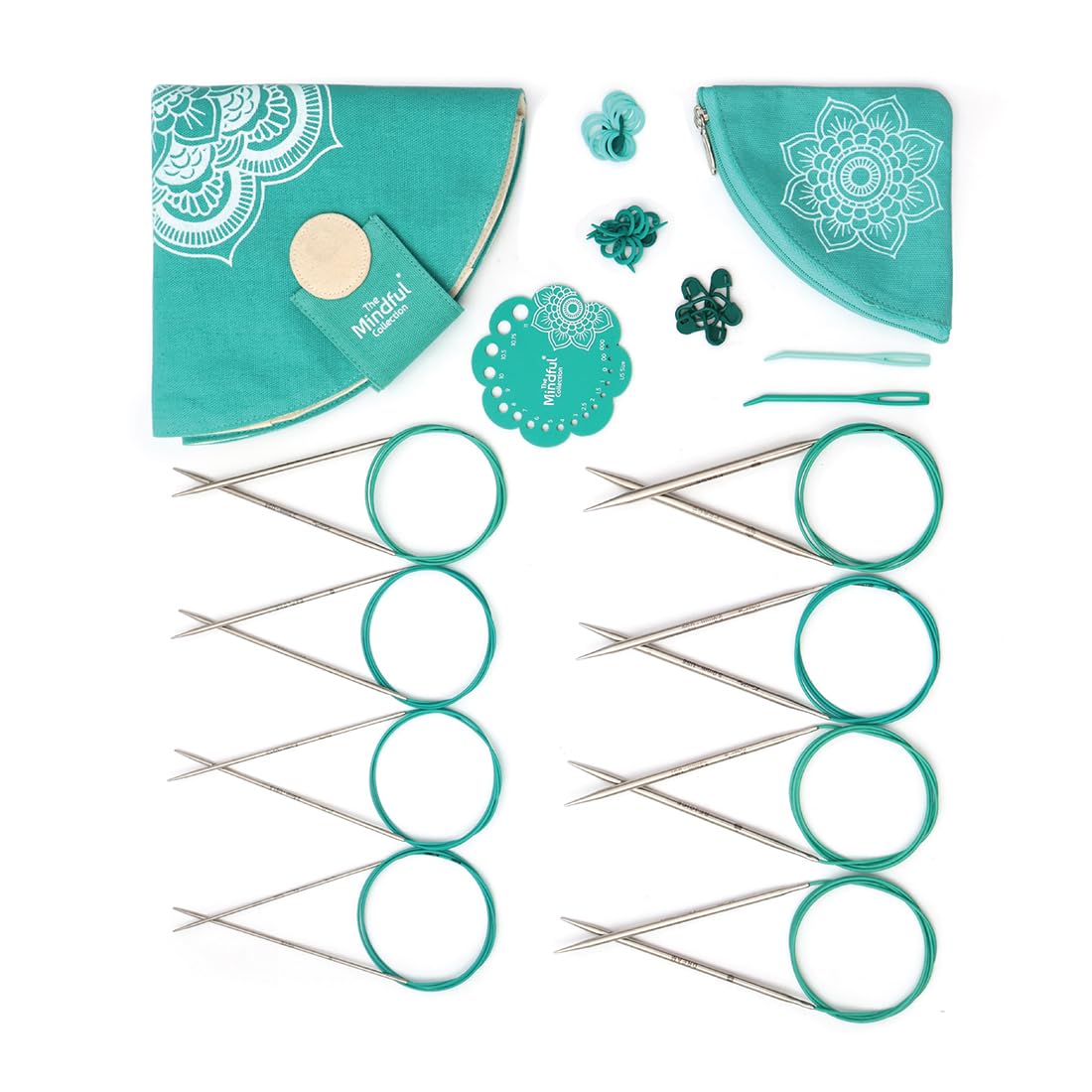 Knitpro Silver The Mindful Collection Serene Fixed Circular Needles Set 40" (100Cm) | 8 Sizes (2Mm - 6Mm) With Accessories