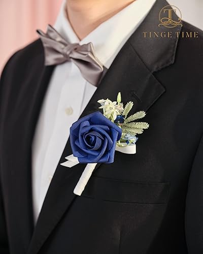 Miniatura 4 de TINGE TIME Boutonniere - Juego de 6 boutonniere de boda para hombre, Boutonniere para novio, novio y padrino, juego para baile de graduación, boda,