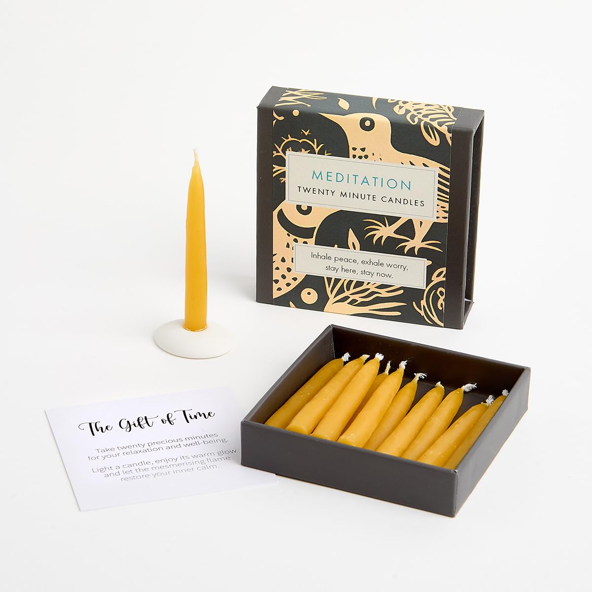 Cotton & Grey Natural Signature Collection - Meditation (Folk) By - 12 Pure Beeswax Twenty Minute Candles With Ceramic Holder