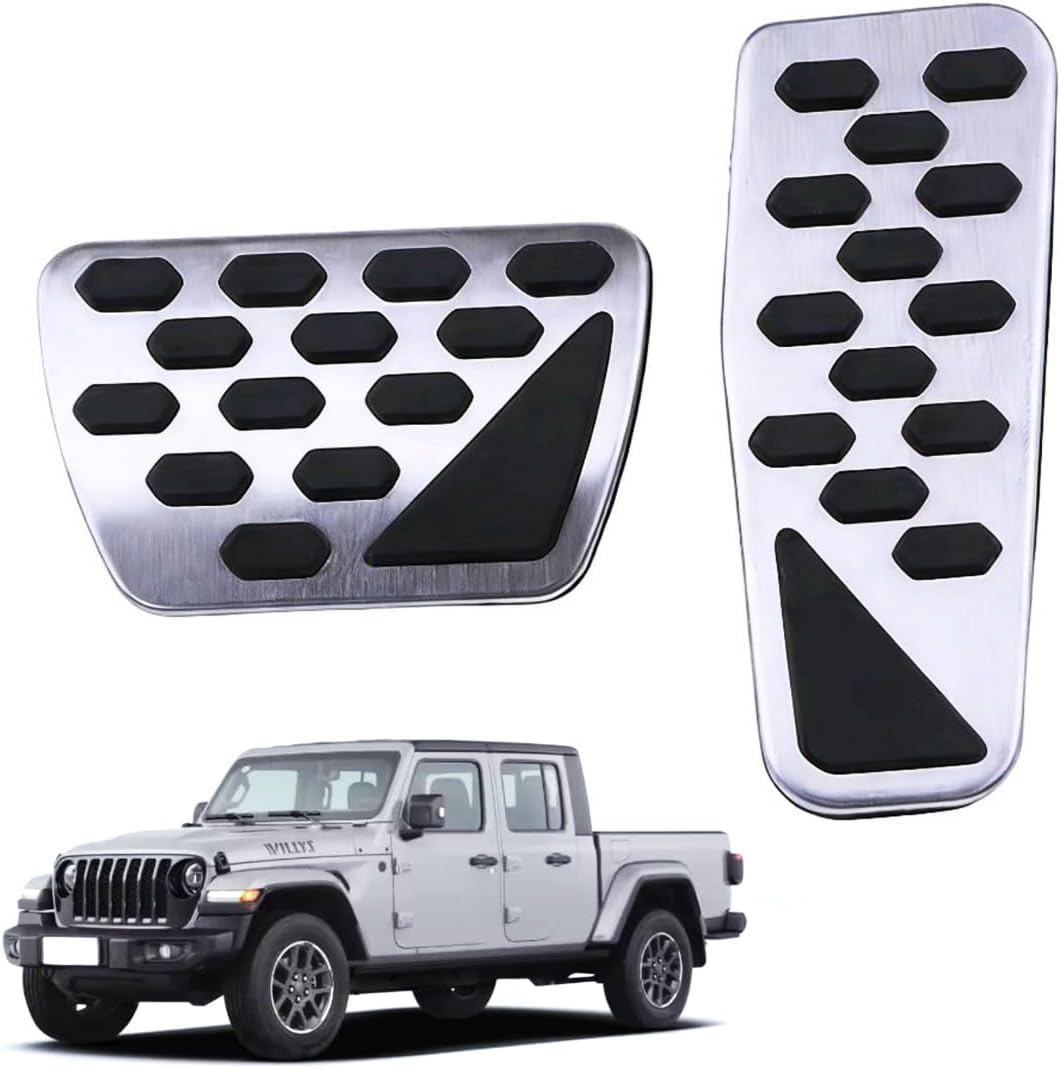 Car Pedal Covers for Jeep Gladiator at 2020 2021 2022 2023 2024 2025, Auto Aluminum Gas Pedal Covers Accessories Replacement, Non-Slip Accelerator Brake Foot Rest Pedals(Set of 2)