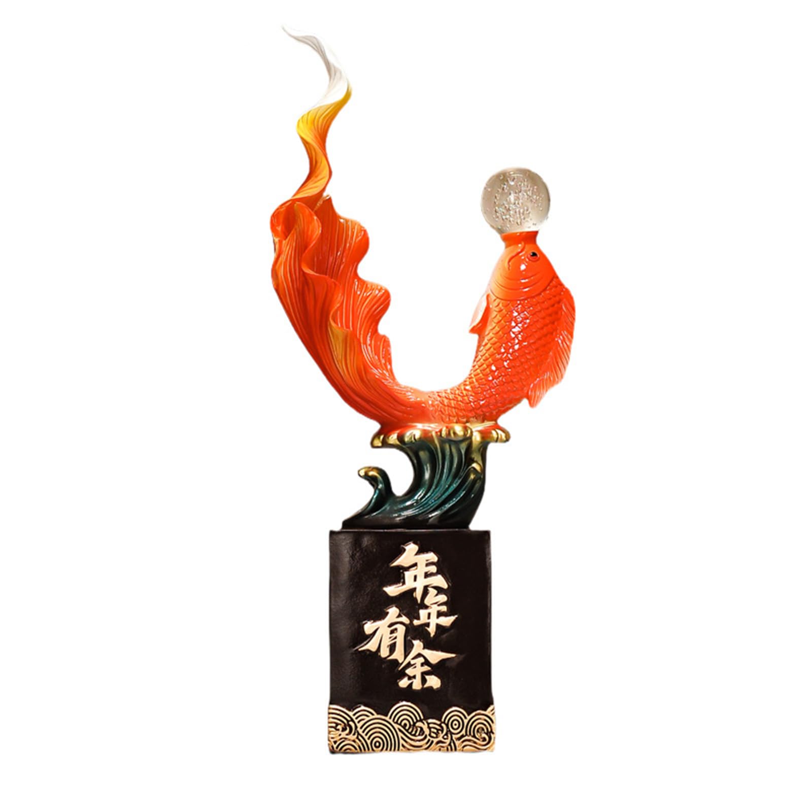 Nowa statua ryby Koi w stylu chińskim z kryształową kulą | „Nadwyżka rok po roku" Ozdoba dekoracyjna Feng Shui do dekoracji podłogi w biurze domowym (24,5 x 15 x 61,5 cm)