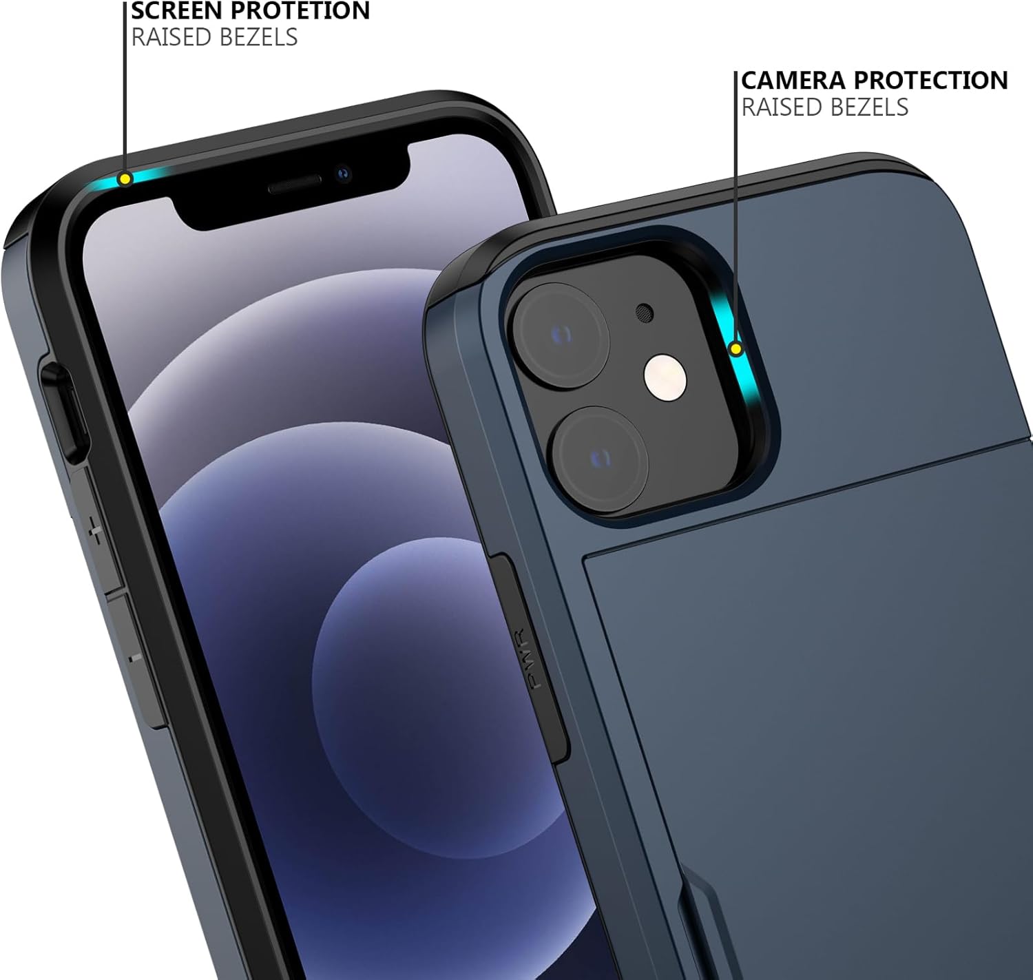 Nvollnoe for iPhone 12 Mini Case with Card Holder Heavy Duty Protective Dual Layer Shockproof Hidden Card Slot Slim Wallet Case for iPhone 12 Mini for Men&Women(Blue) - Image 4