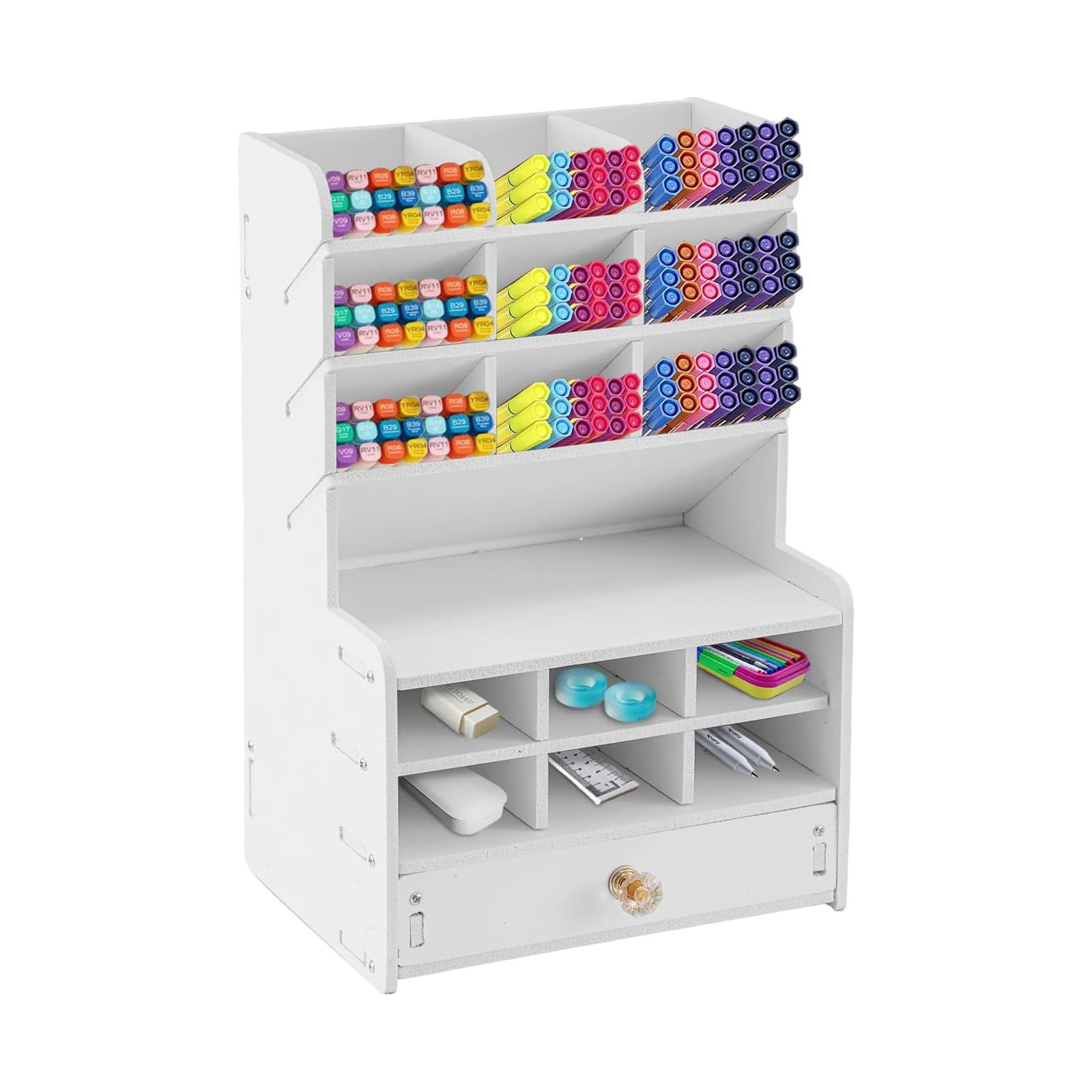 CROWNSHOP Desk Organiser Multifunctional Marker Organiser with Drawer Desk Supplies Office Marker Storage for Office School and Home