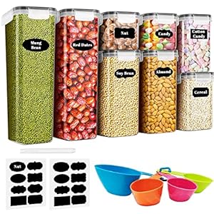 Botes Cocina Almacenaje 8 Piezas, Recipientes para alimentos de Plástico de Alimentos Sellados con Tapa, Se Utiliza para Almacenar Cereales, Pasta, Arroz, Harina (2.8L+2L+1.4L+0.8L)