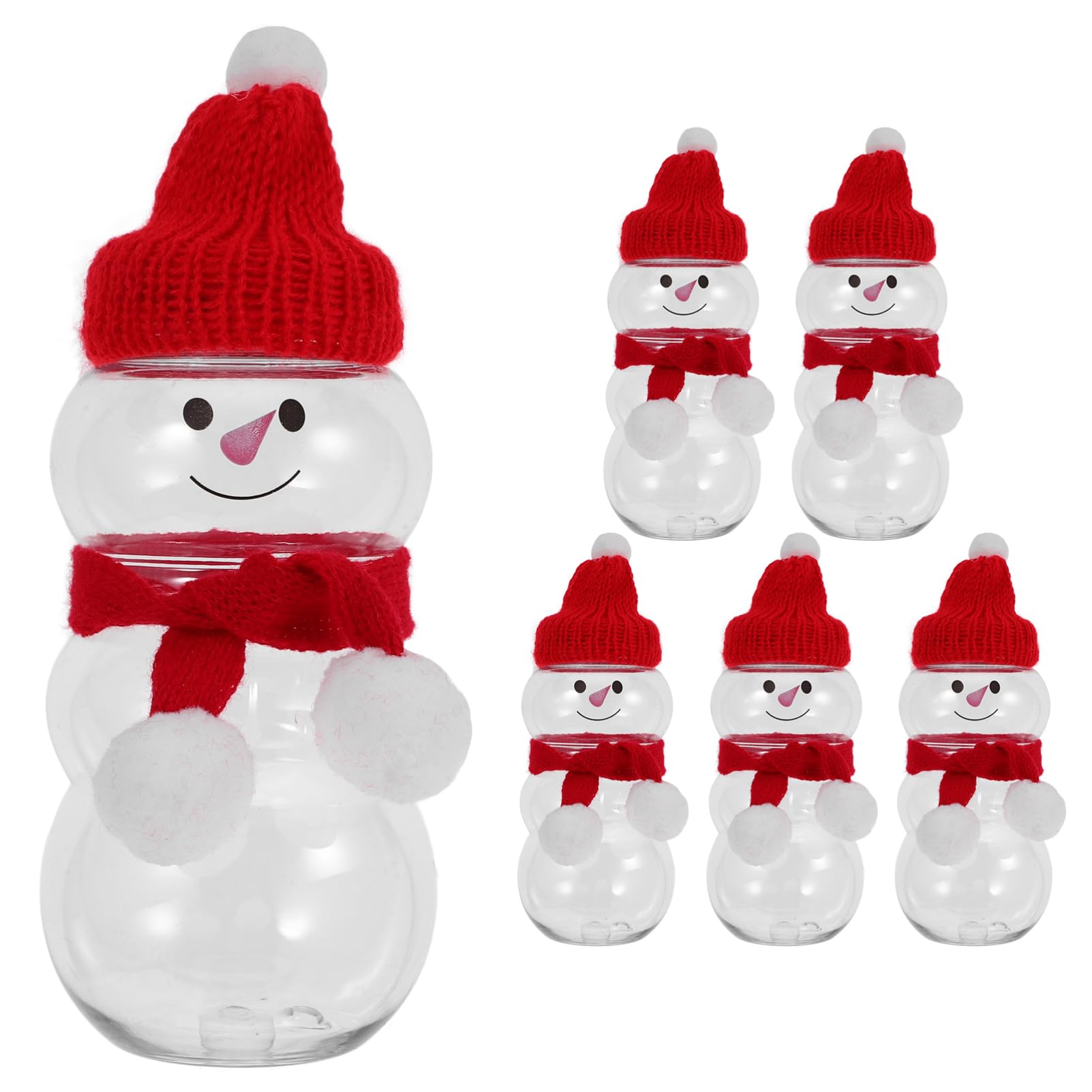 Alipis 6 Set Christmas Juice Bottle 500ml Snowman Shaped Beverage Container with Santa Hat and Scarf Reusable Refillable Milk Drink Dispenser with Screw Lid REd