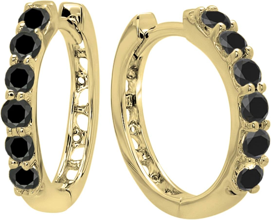 Dazzlingrock Collection 0.22 Carat (ctw) Round Black Diamond Single Row Huggies Hoop Earrings for Women in 10K Solid Gold