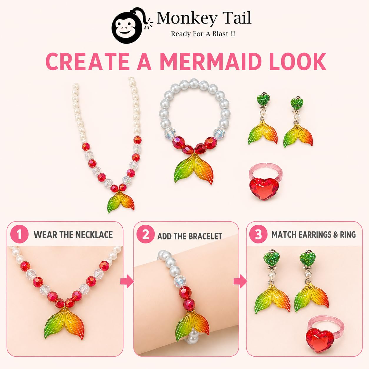 MONKEYTAIL Birthday Return Gift for Girls, Red Mermaid Jewellery Kit 2