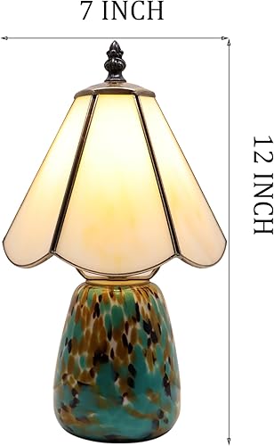 Miniatura 2 de Tiffany Lamp Stained Glass Mushroom Table Lamp 7X7X12 Inch Milky White Mini Night Light Glass Base Accent Light Suitable for Bedside Table Bedroom