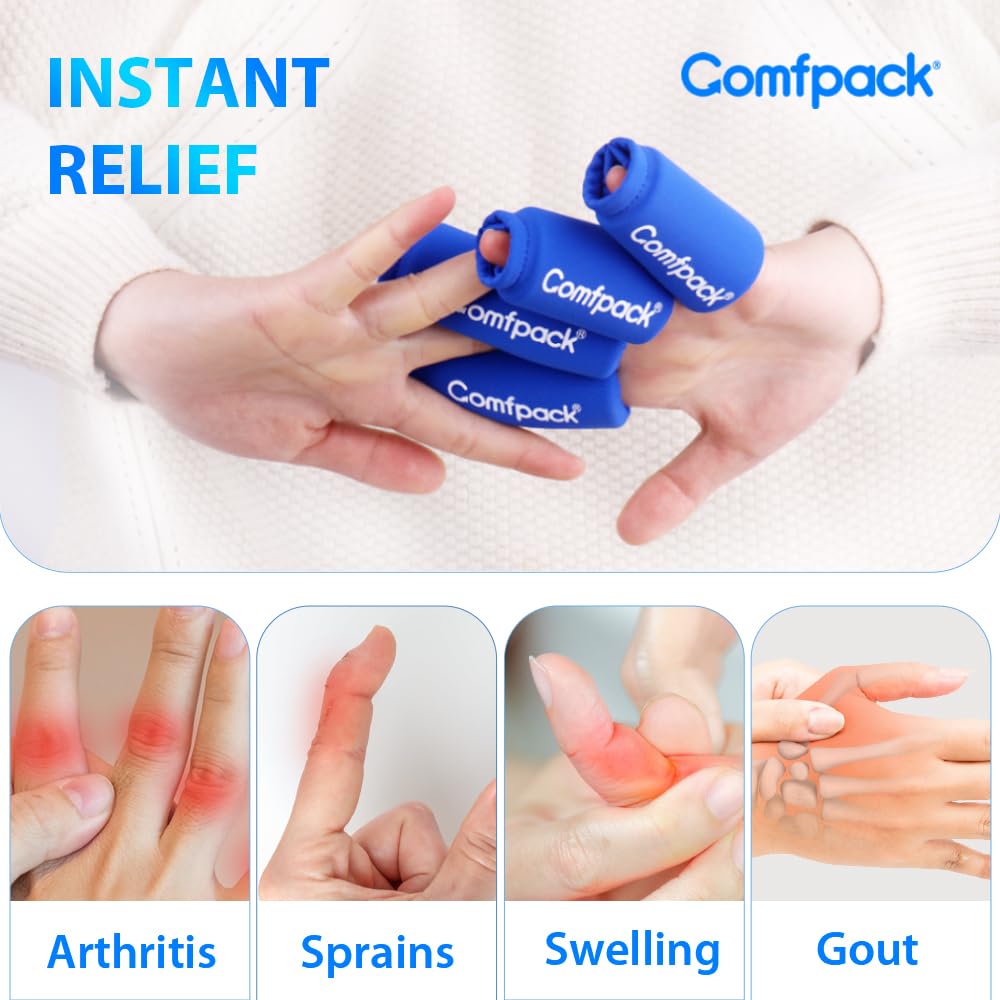 Comfpack Mangas de hielo para dedos, 4 paquetes de hielo de gel frío para dedos de los pies, mangas de compresión frías y calientes para artritis, hinchazón, dedos en gatillo, lesiones de dedos y