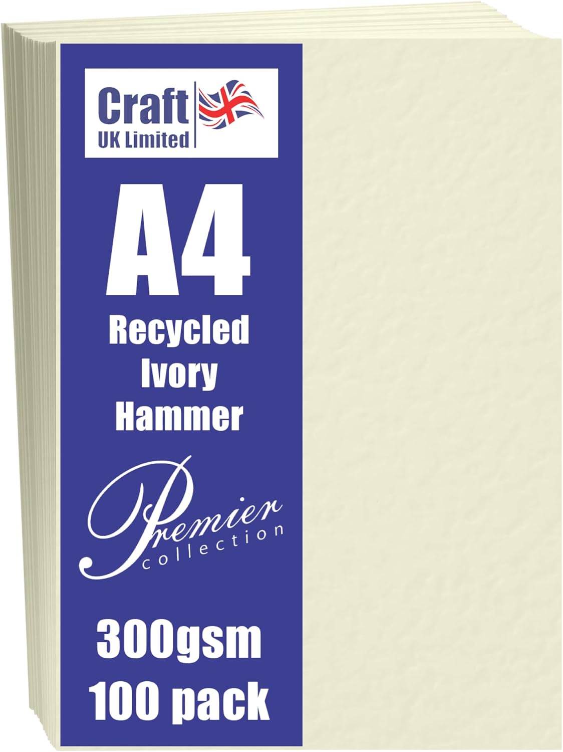 Craft UK 2393 A4 Ivory Recycled Hammered Card 300 GSM - 50 Sheets