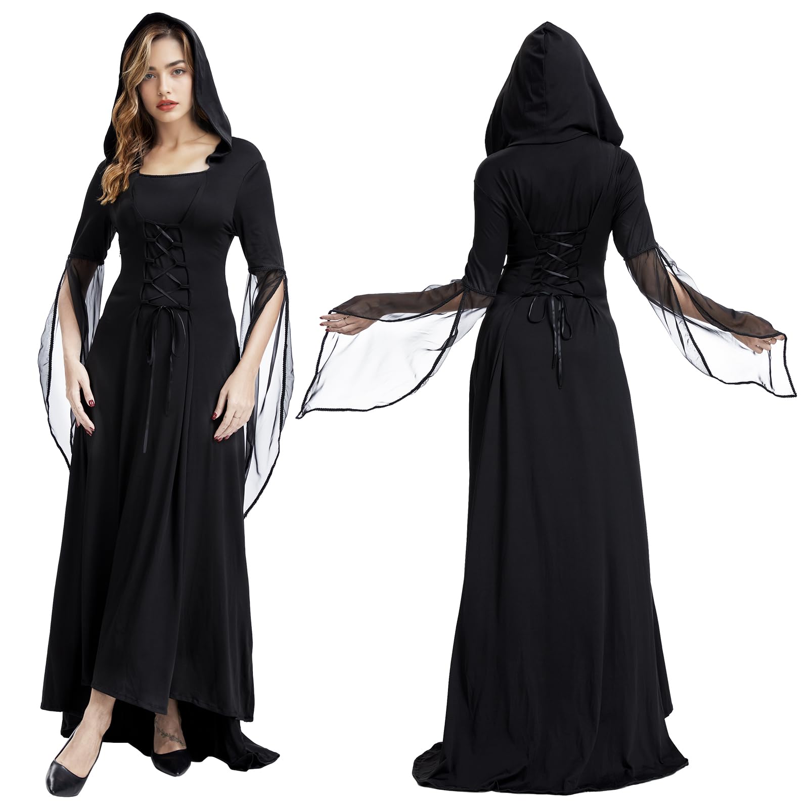 Damen Mittelalter Kleid,Gothic Schnürkleid,Renaissance Vintage Party Cosplay Mittelalter Kleidung(A, M)