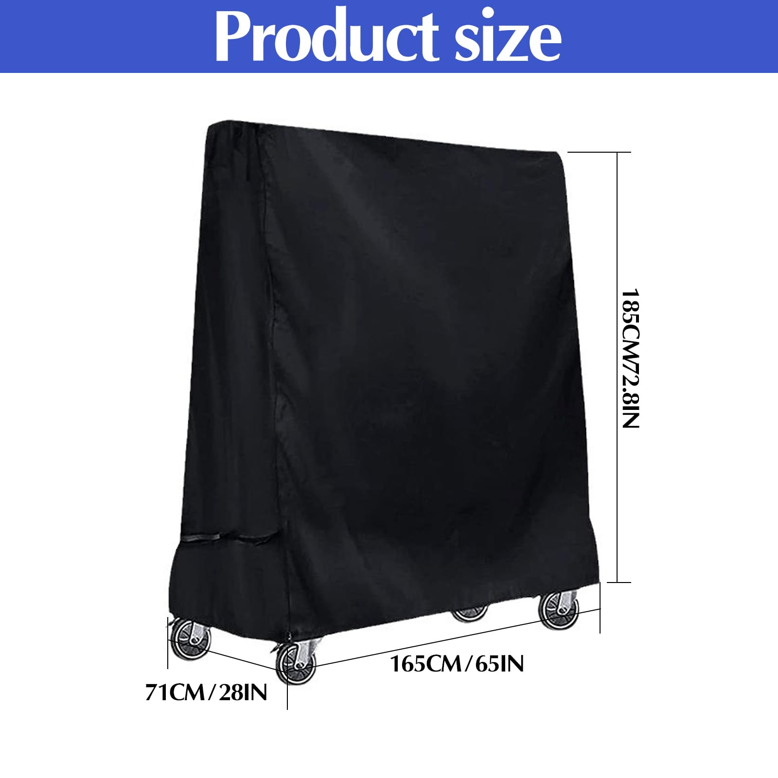 Yuragim Copertura per tavolo da ping pong, 420D, Oxford, impermeabile, antivento, resistente ai raggi UV, colore nero, per interni ed esterni, 165 x 71 x 185 cm
