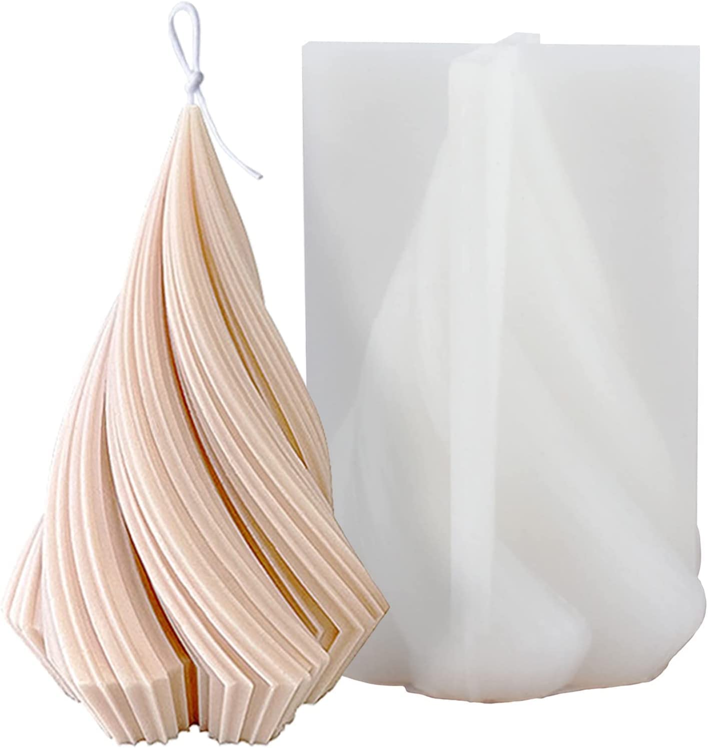 Radiance Store 3D Spiral Cone Shape Column Candle Molds Silicone, DIY Pillar Candle Molds for Candle Making Aroma Soy Wax Soap Plaster Resin, Tree Shape Silicone Molds for Christmas Gifts Home Decor