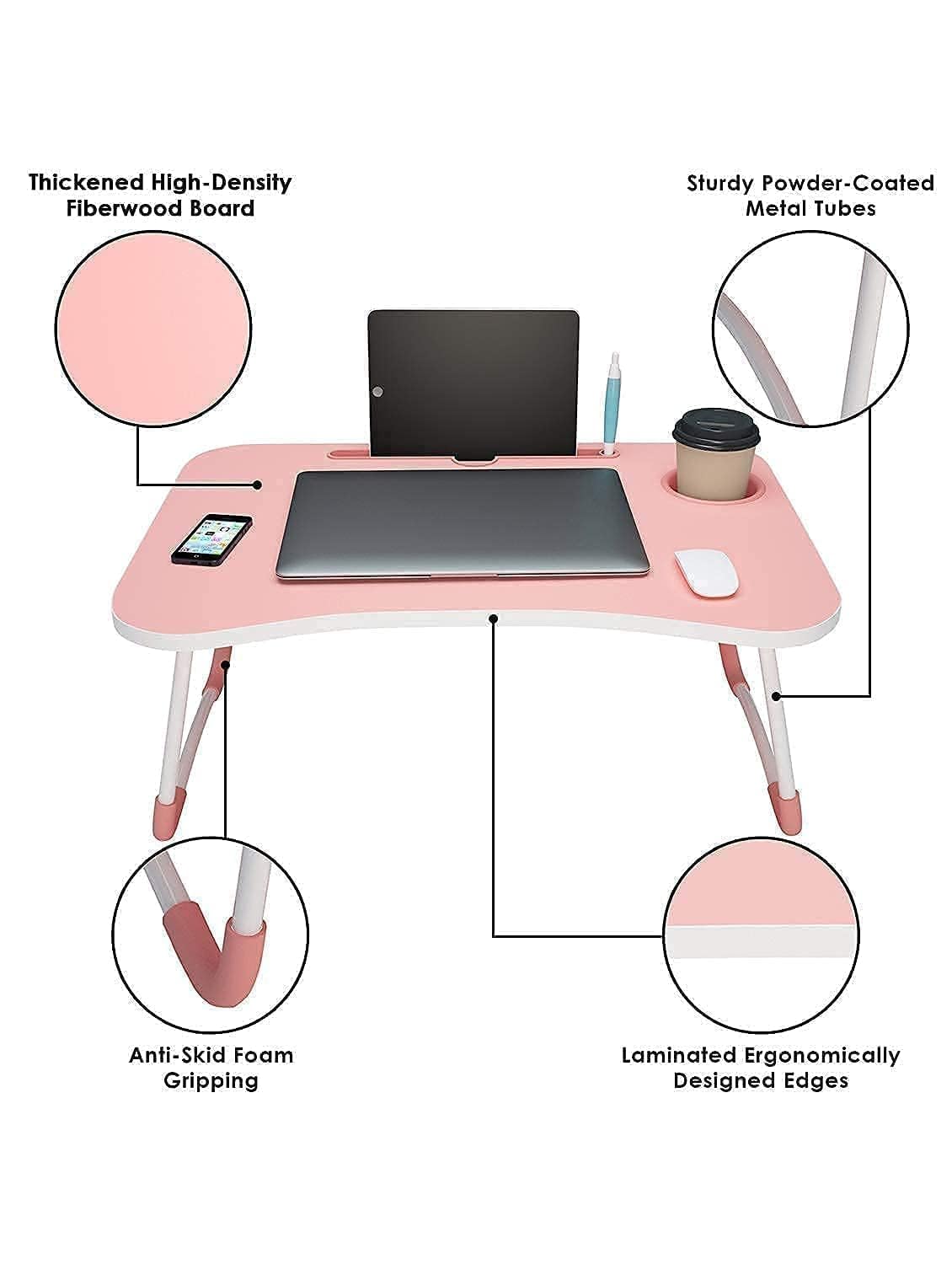 RIVATR Engineered Wood Office Table for Home/Writing Desk for Office/Folding Table for School/Folding Study Table/Work from Home Multipurpose Table (PINKK)