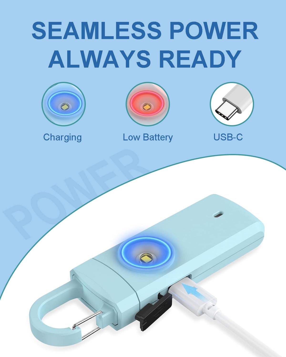 Alarme de sécurité personnelle rechargeable pour femme, sirène bruyante, lumière stroboscopique SOS LED, chargement USB, soyez en sécurité avec alarme personnelle porte-clés pour femme,